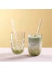 LEONARDO 6er Set Matcha Latte Gläser mit Glastrinkhalm (2) Gocce 390 ml in grün