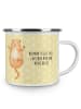 Mr. & Mrs. Panda Camping Emaille Tasse Katze Umarmen mit Spruch in Gelb Pastell