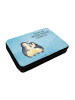 Mr. & Mrs. Panda Federtasche Pinguin umarmen mit Spruch in Eisblau