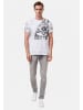 Rusty Neal Herren Vintage Oil Wash T-Shirt mit Skull Print & Raw Edge Rundhals in Weiß
