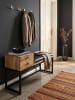 KADIMA DESIGN Sitzbank Ziegenleder / Massivholz Bank 100x60x35 cm im Retro Stil,