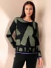 Heine Longsleeve in khaki-schwarz-bedruckt