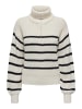 JACQUELINE de YONG Grobstrick Pullover Gestreifter Splitneck Sweater JDYJUSTY in Weiß