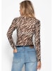 SASSYCLASSY Mesh Langarmbody mit Zebra-Print in Offwhite