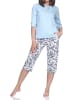NORMANN Kurzarm Pyjama Caprihose floralem print in blau