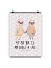 Mr. & Mrs. Panda Bild Faultier Pärchen mit Spruch in Grau Pastell
