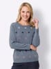 Sieh an! Rundhals-Pullover in taubenblau-ecru-gemustert
