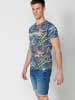 KOROSHI Kurzarm T-Shirt in blau