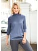 GOLDNER Kurzgröße:  Eleganter Ajourpullover mit Stehbund in rauchblau