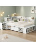ABRIHOME Doppelbett mit Schubladen Bücherregal und Stauschrank 140x200 cm in Weiß