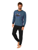 NORMANN langarm Schlafanzug Bündchen Pyjama - 87964 in blau-melange