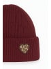 Faera Strickmütze mit Umschlag gerippt warm Herz Patch in Bordeaux