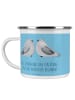 Mr. & Mrs. Panda Emaille Tasse Verlobungsfeier Abenteuer mit Spruch in Sky Blue