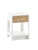 ABRIHOME Beistelltisch in Weiß Rattan 40x40x55 cm mit 1 Schublade