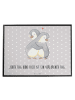 Mr. & Mrs. Panda schreibtischunterlage Pinguine Kuscheln mit Spruch in Grau Pastell