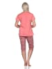 NORMANN Damen Capri Pyjama mit Allover-Muster und Frontprint - 86336 in apricot