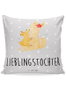 Mr. & Mrs. Panda Zierkissen Fuchs Mama mit Spruch in Grau Pastell