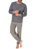 NORMANN Frottee Pyjama Bündchen Schlafanzug Streifen - 49771 in Grau