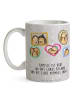 Mr. & Mrs. Panda Kaffeebecher Igel Familie mit Spruch in Grau Pastell