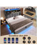 ABRIHOME Polsterbett in Grau 140x200 cm mit LED Stauraum USB C Leinenstoff