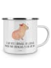 Mr. & Mrs. Panda Camping Emaille Tasse Capybara Blume mit Spruch in Weiß