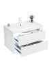 ABRIHOME Waschbeckenunterschrank in Weiß 76x46x48,5 cm wandhängend mit LED 2 Schubladen