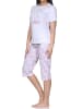 NORMANN Kurzarm Capri Schlafanzug Pyjama Herz Katzenmotiv in flieder
