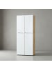 KADIMA DESIGN Büro-Set 2-teilig, Schrank Regal, Glas Front Modern in Chalet-Eiche-Nb.-Weiß