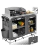 tectake Campingküche Luxus mit Aluminiumgestell und 4 Fächern  116 x 52 x 107 cm, grau