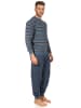 NORMANN Frottee Schlafanzug Bündchen Streifen langarm Pyjama - 51740 in dunkelgrau