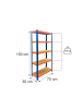 relaxdays Schwerlastregal "5 Ebenen" in Blau/ Orange - (B)75 x (H)150 x (T)30 cm