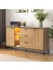 ABRIHOME Sideboard in Eiche mit LED Beleuchtung und Glastrennwänden 160x40 cm