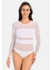 Teyli Langärmeliger Mesh-Bodysuit für Frauen Stripy in weiß