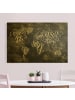 WALLART Leinwandbild Gold - Kreide Weltkarte in Schwarz-Weiß