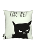 Juniqe Kissen "Kiss Me Cat" in Grau & Schwarz