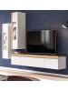 Inn.Furn Wohnwand 3-teilig weiß und Eiche 270 cm, Schrankwand stehend/hängend