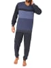 NORMANN Frottee Schlafanzug langarm Bündchen Blockstreifen - 75367 in blau