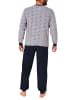 NORMANN Frottee Pyjama Schlafanzug lang Bündchen print - 59043 in grau