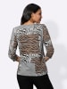 Sieh an! Rundhalsshirt in schwarz-cognac-bedruckt