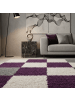 KADIMA DESIGN Teppich Hochflor Shaggy Waschbar Karo RHEIN Strapazierfähig in Violett