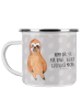 Mr. & Mrs. Panda Emaille Tasse Faultier Zufrieden mit Spruch in Grau Pastell