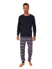 NORMANN langarm Schlafanzug Pyjama Bündchen und karierter Jersey Hose - 83202 in navy