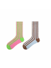 MUNADUNA 2er-Pack Farbblock Streifen-Longsocks-Farb-Mix