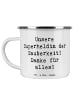 Mr. & Mrs. Panda Becher Emaille Spruch Putzfrau Superheldin mit ... in Weiß