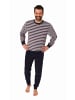 NORMANN Frottee Schlafanzug langarm Bündchen gestreifter - 77139 in grau