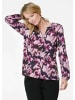GOLDNER Kurzgröße:  Jerseybluse Elegantes Blusenshirt mit V-Ausschnitt in beere / gemustert