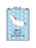 Mr. & Mrs. Panda Poster Einhorn Yoga mit Spruch in Blau Pastell