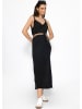 SASSYCLASSY Musselin Maxi Kleid mit Fransenborte in Schwarz