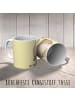 Mr. & Mrs. Panda Haferl Katze Sitzen mit Spruch in Gelb Pastell