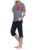 NORMANN kurzarm Capri Schlafanzug Oberteil Anker - 72745 in marine